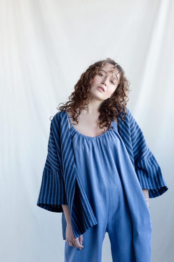 Strap linen wide leg jumpsuit