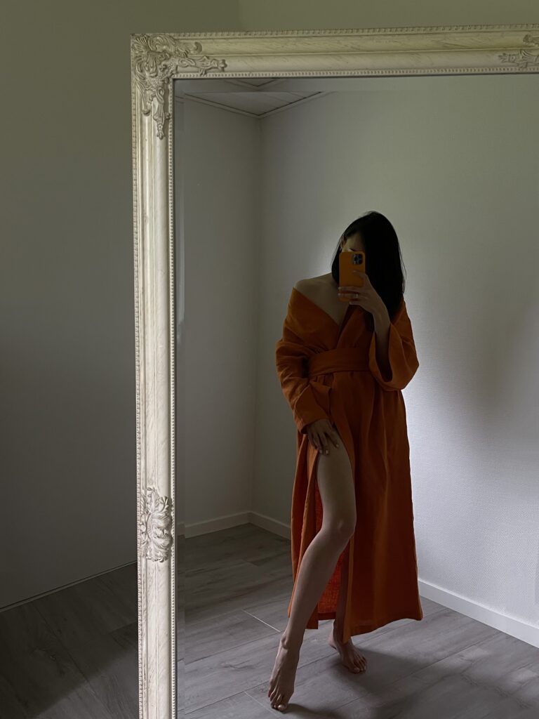 LONG LINEN KIMONO STYLE LOUNGEWEAR ROBE