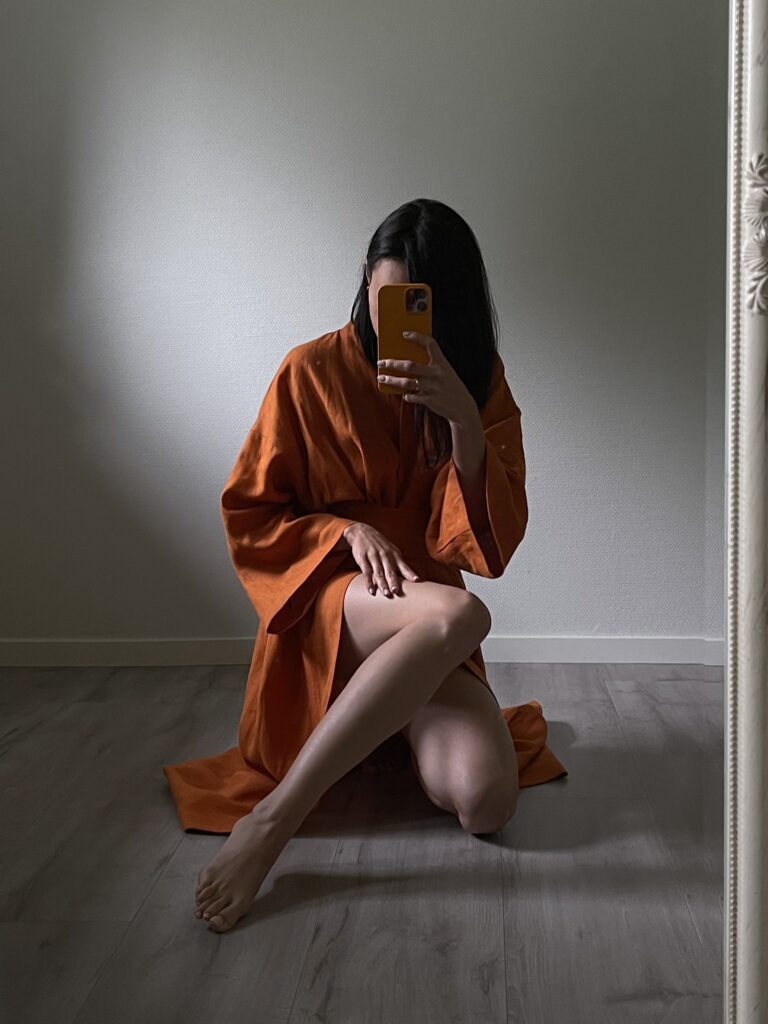 LONG LINEN KIMONO STYLE LOUNGEWEAR ROBE
