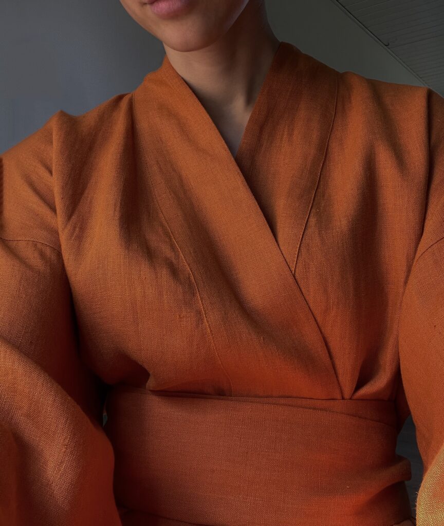 LONG LINEN KIMONO STYLE LOUNGEWEAR ROBE