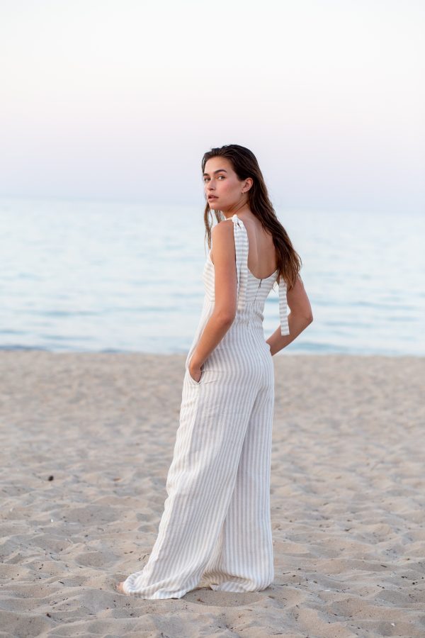 Long linen tie strap wide leg jumpsuit in stripes | Jumpsuits | Sustainable clothing | ManInTheStudio
