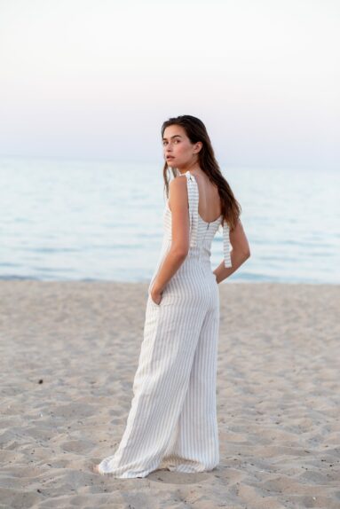 Long linen tie strap wide leg jumpsuit in stripes | Jumpsuits | Sustainable clothing | ManInTheStudio