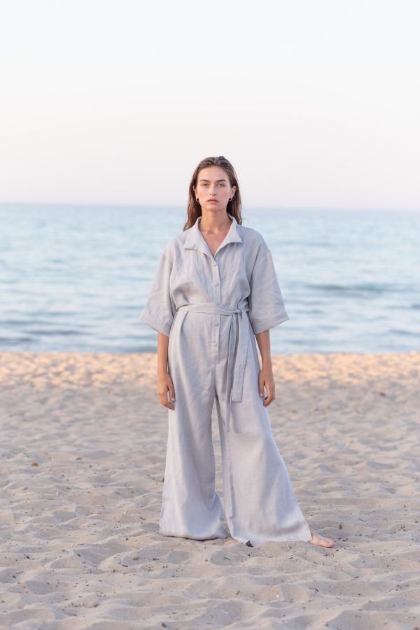 Wide leg linen jumpsuit with tie belt | Jumpsuits | Sustainable clothing | ManInTheStudio