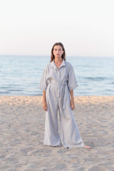 Wide leg linen jumpsuit with tie belt | Jumpsuits | Sustainable clothing | ManInTheStudio