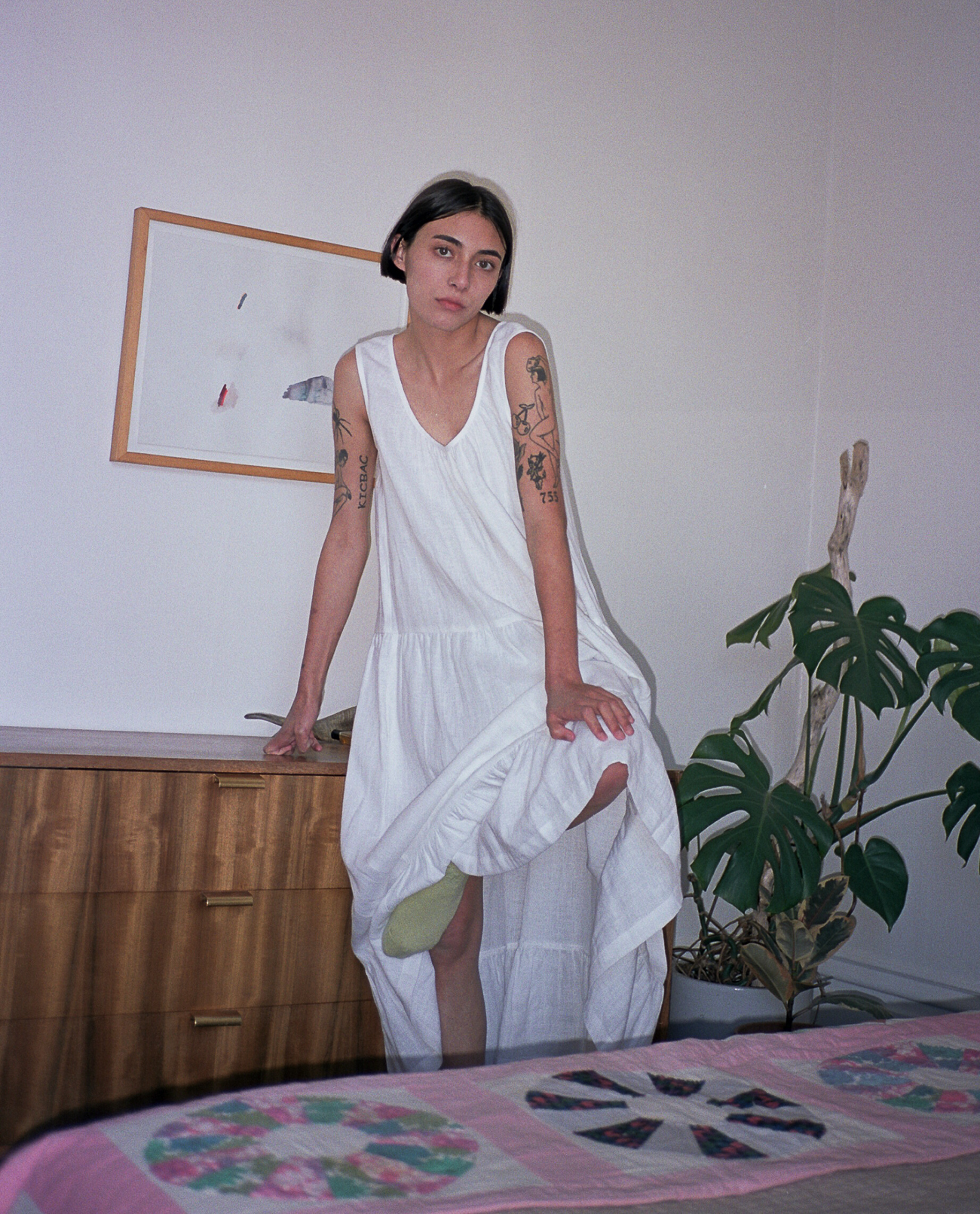 Ruffled hem linen MAXI dress