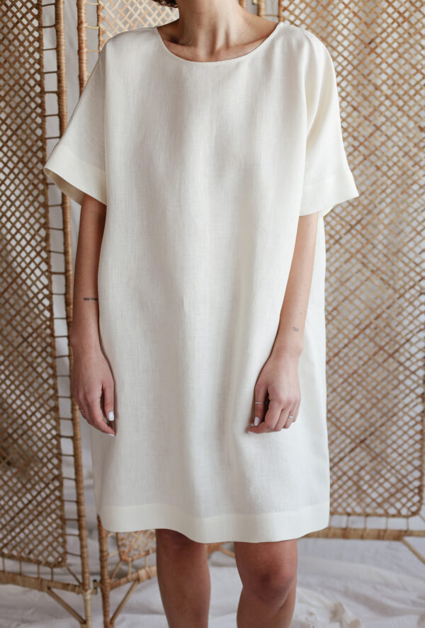 Loose short wide sleeves linen tunic dress​ | Dress | Sustainable clothing | ManInTheStudio