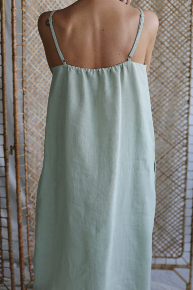 Loose adjustable straps linen summer dress in sage green