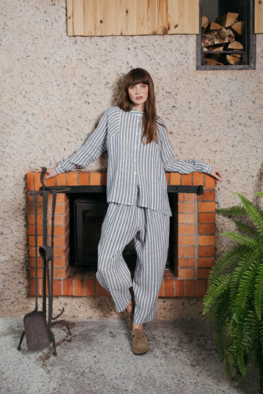 Striped linen matching shirt and trousers suit