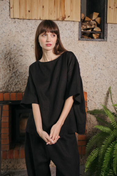 Black linen oversized blouse