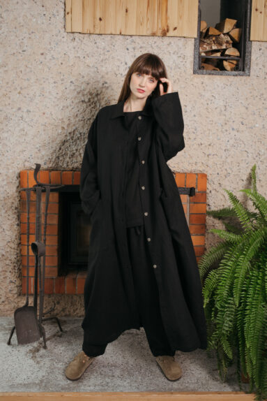 Black linen oversized coat