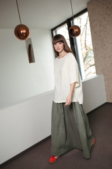 Hunter green maxi linen skirt