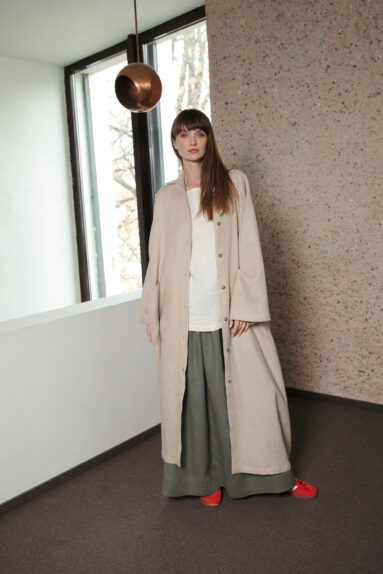 Beige linen oversized coat