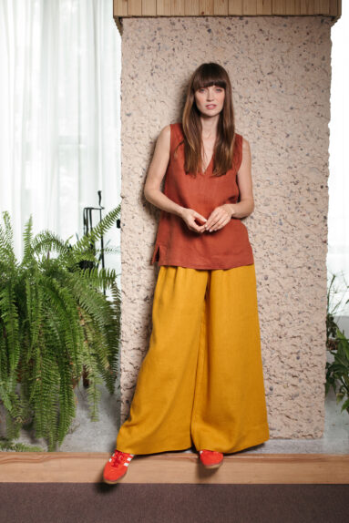 Mustard linen palazzo trousers