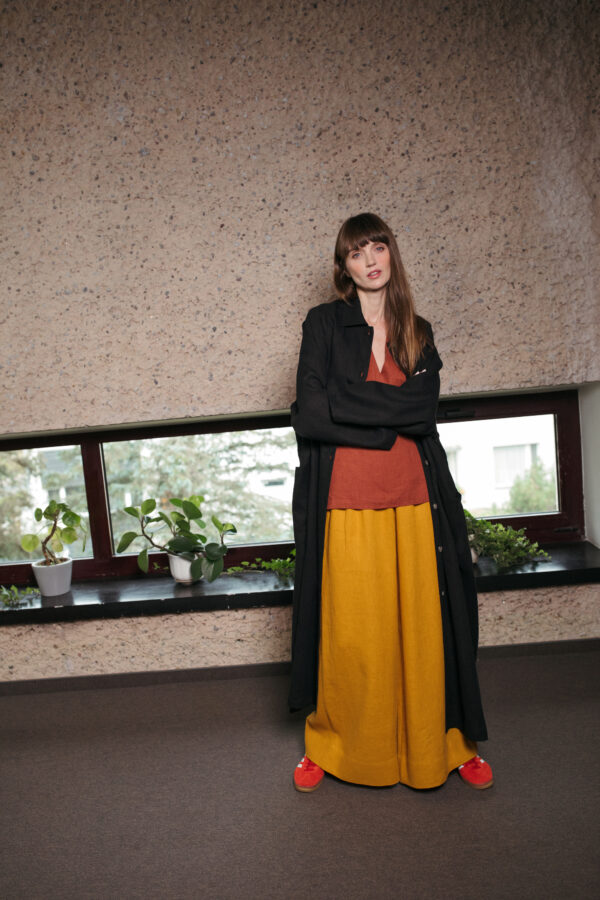 Mustard linen palazzo trousers