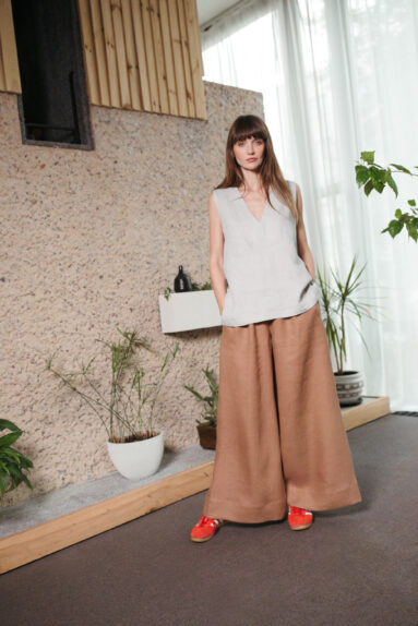 Hazel linen palazzo trousers with elasticated waist