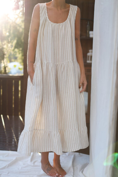 Striped linen sleeveless ruffled hem dress| Dress | Sustainable clothing | ManInTheStudio
