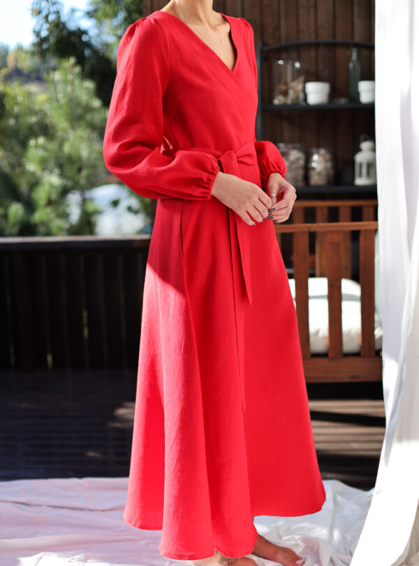 Linen long sleeve wrap dress in red | Dress | Sustainable clothing | ManInTheStudio