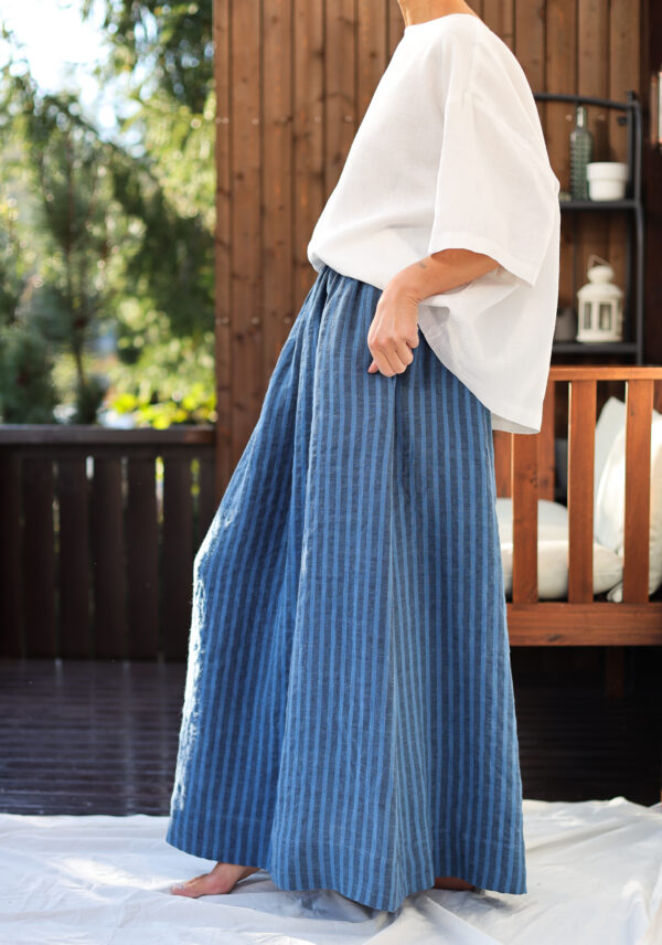 Maxi striped linen elasticated waist skirt