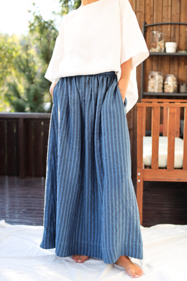 Maxi striped linen elasticated waist skirt | Skirt | Sustainable clothing | ManInTheStudio