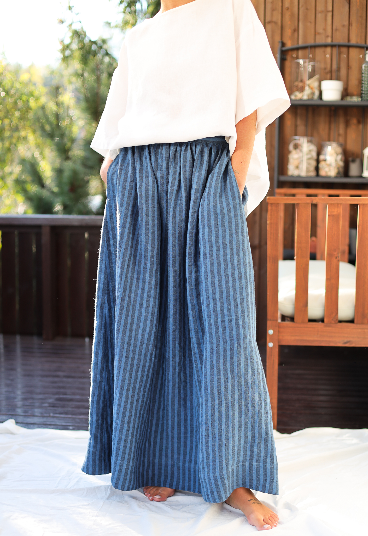 Maxi striped linen elasticated waist skirt | Skirt | Sustainable clothing | ManInTheStudio