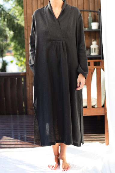 Black linen kaftan dress | Dress | Sustainable clothing | ManInTheStudio